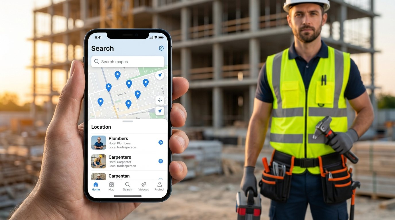 An electrician checking a smartphone for a job notification at a residential job site